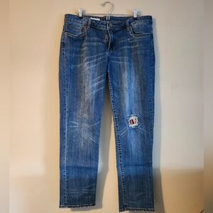 Kut from the Kloth Catherine boyfriend jeans with plaid patch detail